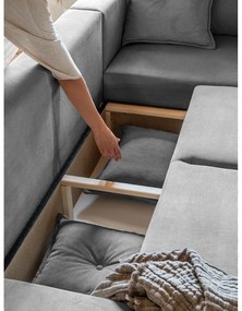 Colțar gri extensibil cu tapițerie din catifea reiată (colț dreapta) Lazy Lukka – Miuform