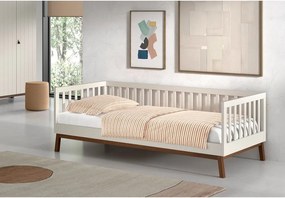 Pat pentru copii bej din lemn de pin cu somieră 90x200 cm Sezane – Vipack