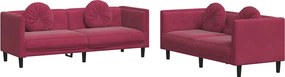 vidaXL Set canapele cu perne, 2 piese, roșu vin, catifea
