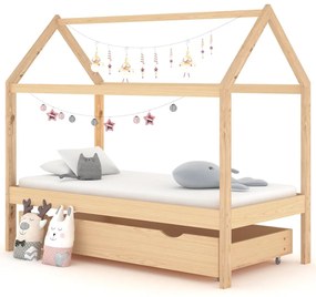 Cadru pat pentru copii, cu un sertar, 80x160 cm, lemn masiv pin