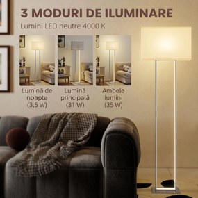 HOMCOM Lampadar de Podea cu Luminozitate Reglabilă și Întrerupător cu Pedală, Alb | Aosom Romania