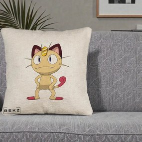 Perna Personalizata Meowth Pokemon, 40x40 cm, Bej Canapea, Husa Detasabila, Perna Inclusa, BEKZ®