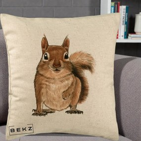 Perna Decorativa Veverita Acuarela, 40x40 cm, Bej, Husa Detasabila, Perna Inclusa, BEKZ®