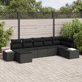 vidaXL Set de canapele pentru grădină cu pernă 7 pcs Negru Rattan poli