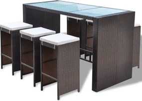 vidaXL Set mobilier bar de grădină cu perne, 7 piese, maro, poliratan