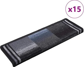 vidaXL Covorașe scări autoadezive, 15 buc., negru și gri, 65x21x4 cm