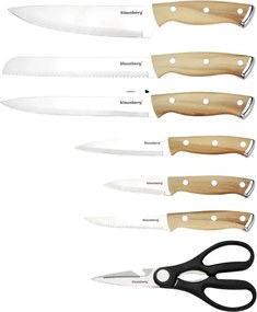 Set de cuțite de bucătărie Klausberg KB 9038, 13 piese, ascuțitor încorporat, oțel inoxidabil, suport, maro