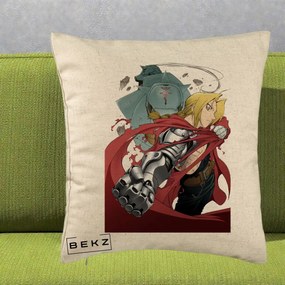 Perna Personalizata Fullmetal Alchemist Brotherhood Edward si Al Poster, 40x40 cm, Bej, Husa Detasabila, Perna Inclusa, BEKZ®