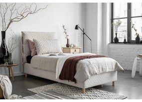 Pat bej tapițat de o persoană și somieră 90x200 cm Sleepy Luna – Miuform