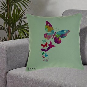 Perna Decorativa Fluturi Splash, 40x40 cm, Verde, Husa Detasabila, Perna Inclusa, BEKZ®