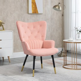 HOMCOM Fotoliu de Living Fotoliu Individual Tapitat in Catifea cu Spatar Inalt Stil Modern 68x72x103 cm Rosa | Aosom Romania