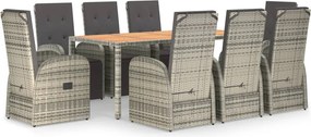 vidaXL Set mobilier grădină cu perne, 9 piese, gri, poliratan