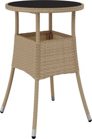 vidaXL Masă de grădină, bej, Ø60x75 cm, sticlă securizată/poliratan