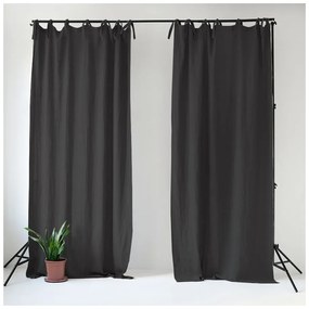 Draperie din in cu bucle de prindere Linen Tales Night Time, 250 x 140 cm, gri închis