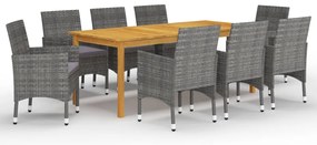 vidaXL Set mobilier de grădină, 9 piese, gri