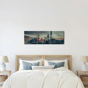 Tablou cu orașul în amurg (cu ceas) (90x30 cm)