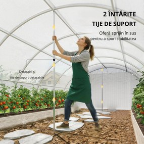 Outsunny Seră tunel cu 2 bare de susținere, 2 uși rulante și ferestre cu plasă, învelitoare din PE anti-UV, alb | Aosom Romania