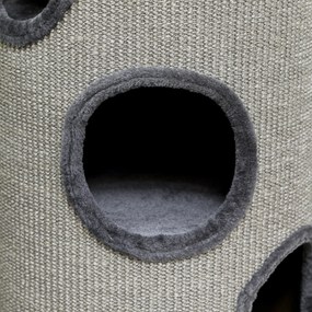 PawHut Cușcă pentru Pisici cu 3 Nivele, Zgârietoare din Sisal și Pluș, Ø38x70cm, Gri | Aosom Romania