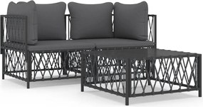 vidaXL Set mobilier de grădină, cu perne, antracit, 3 piese, oțel