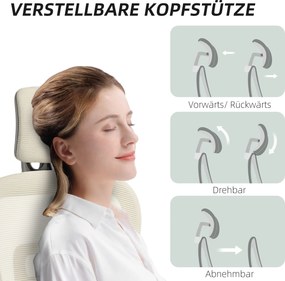 HOMCOM Scaun de birou, scaun ergonomic pentru birou cu acoperire din plasă, reglabil, pe roți, cu cotiere, tetieră, Bej | Aosom Romania