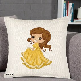 Perna Decorativa Printesa Bella Rochie Aurie, 40x40 cm, Crem Reliefat, Husa Detasabila, Perna Inclusa, BEKZ®