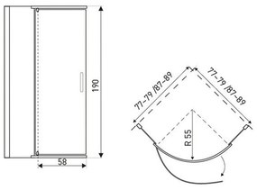 Cabină de duș curbată Splash cu cădiță 79x79x206cm - profil cromat, sticlă transparentă
