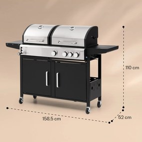 Kingsville 3.1, grătar combinat pe gaz și cărbuni, 10,9 kW, 3+1 arzătoare, înălțime reglabilă