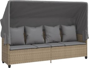 vidaXL Șezlong cu baldachin și perne, bej , poliratan