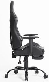 RESIGILAT- Scaun gaming, ergonomic, suport lombar cu masaj, spătar rabatabil 90-150°, suport pentru picioare, rezistent 150 kg, piele PU, Negru