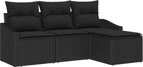 vidaXL Set de canapea cu pernă cu depozitare 4 pcs Negru poliratan