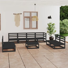 3075438 vidaXL Set mobilier de grădină, 9 piese, negru, lemn masiv de pin