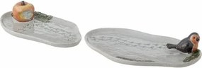 Set 2 platouri gri din ceramică, pictate manual cu motive în relief, „Bleak”