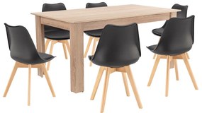 Set de masă Lola 6+1 negru-stejar Sonoma