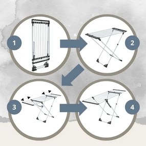 Uscător de rufe pliabil Kinghoff KH 2042, 20 m, până la 20 kg, lungime reglabilă, capete antiderapante, alb/negru