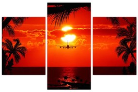 Tablou - apus de soare cu avion (90x60 cm)
