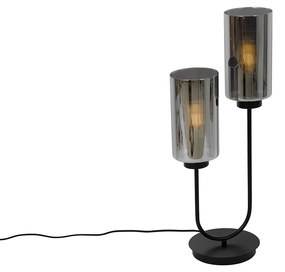 Lampă de masă Art Deco neagră cu sticlă fumurie cu 2 lumini - Laura