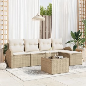 vidaXL Set de canapele pentru grădină cu pernă 6 pcs Bej Rattan poli