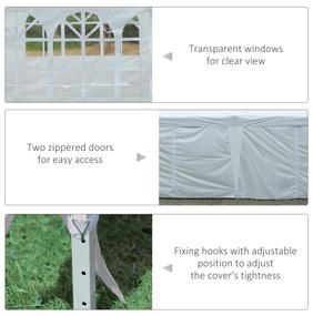 Outsunny Pavilion Pliabil pentru Grădină cu 6 Panouri Laterale, Alb, 3x6m | Aosom.ro