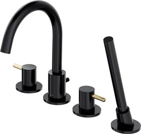 Baterie cada - dus Omnires Y 4 orificii negru - auriu cu set de dus
