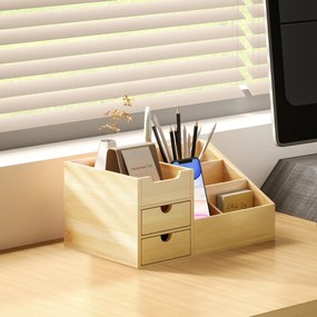 HOMCOM Organizator Birou cu 2 Sertare și 7 Compartimente din Bambus 33x20.5x15.5 cm | Aosom Romania