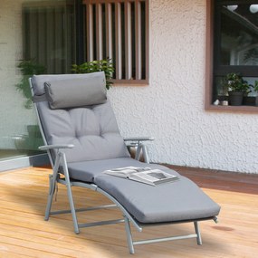 Outsunny Sezlong de Gradina Pliabil cu Saltea si Perna, Spatar cu 7 Pozitii de Inclinare, 137x63.5x100.5cm, Gri | Aosom Romania