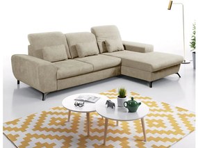 Colțar extensibil tapițat ALTA, în formă de L, cu spațiu de depozitare, pe partea dreaptă, bej