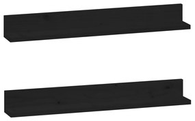 823608 vidaXL Rafturi de perete, 2 buc., negru, 80x11x9 cm, lemn masiv de pin