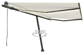 vidaXL Copertină automată cu senzor vânt &amp; LED, crem, 400x300 cm
