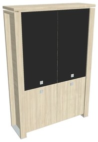 Dulap înalt Verno+ 140 x 46 x 210 cm, uși combinate, salcâm / negru