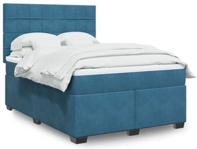 vidaXL Pat box spring cu saltea, albastru, 140x190 cm, catifea