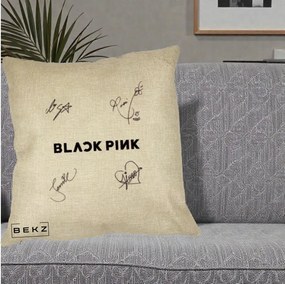 Perna Personalizata K-pop BLACKPINK Tinute Negre Grup Simplu, 40x40 cm, Crem, Husa Detasabila, Perna Inclusa, BEKZ®