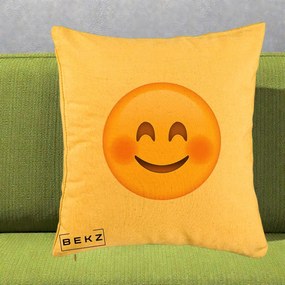 Perna Decorativa Emoji Fericit Roscat, 40x40 cm, Galben, Husa Detasabila, Perna Inclusa, BEKZ®