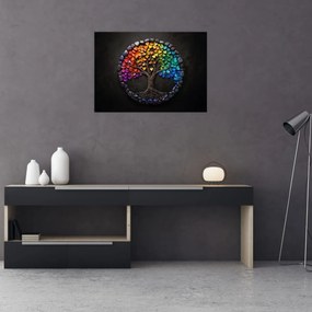 Tablou pe sticlă – Arbore plin de inimi colorate (70x50 cm)