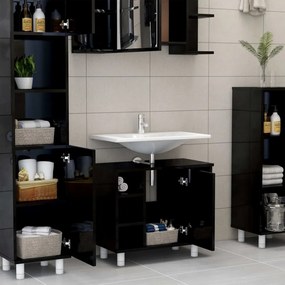 Dulap de baie, negru extralucios, 60 x 32 x 53,5 cm, PAL negru foarte lucios, 1
